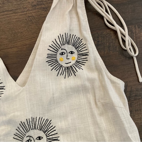 PEPALOVES - Embroidered SUN TOP Tie Shoulder Double V Neck Tank Sz XS - Picture 5 of 7